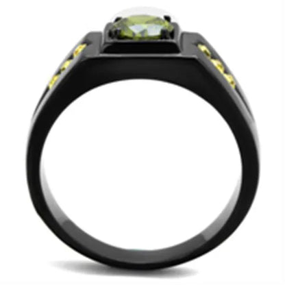 Men's 1 Ct Olivine Green Simulated Diamond Stainless Steel Black Ion Plated Ring
