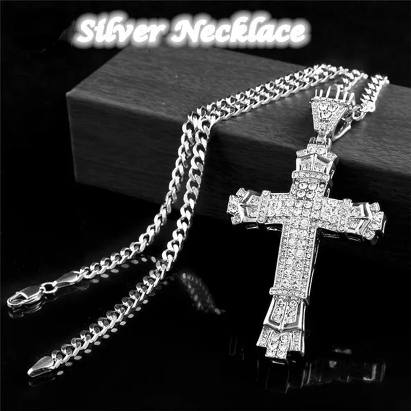Men'S Fashion Jewelry Gold / Silver DIAMOND Cross Pendant Necklace Chain Cross Necklace