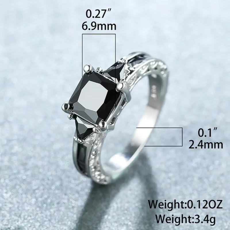 Fashion Women 18K White Gold Princess Cut Black Sapphire Diamond Wedding Ring Party Jewelry Gifts Size 6 7 8 9 10