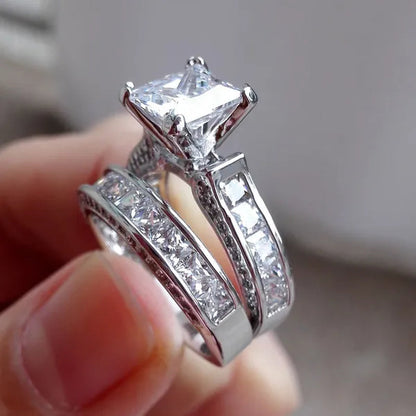 Fashion Jewelry White Sapphire Wedding Ring Set 2pcs