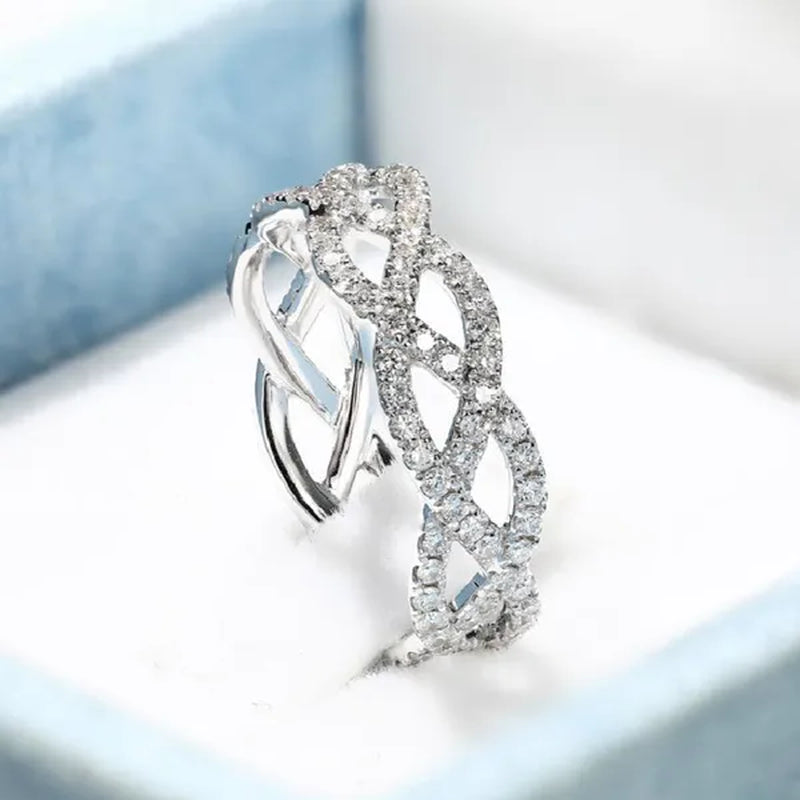 Fashion 925 Sterling Silver Twist Ring White Sapphire Diamond Wedding Band Female Bride Proposal Engagement Party Jewelry Anniversary Gift