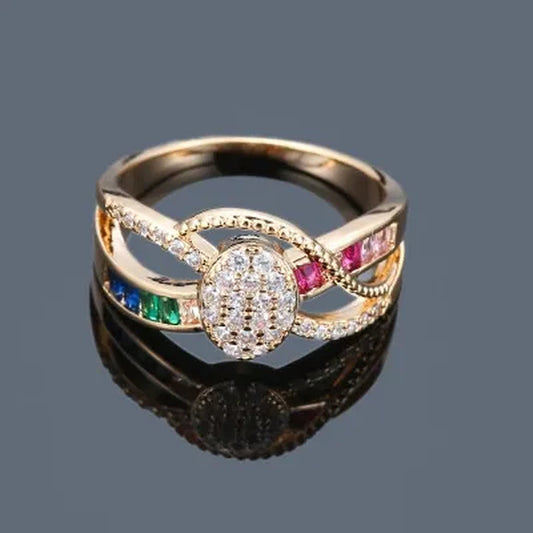 Popular Women Fashion Ring Elegant Personality Rainbow Natural White Zircon Jewelry Wedding Engagement Party Ring Size 5-11