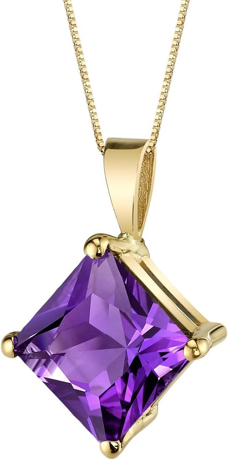 Solid 14K Yellow Amethyst Pendant for Women, 2 Carats Princess Cut 8Mm, Genuine Gemstone Solitaire, Real Amethyst Necklace, February Birthstone Necklace, for Jewelry Gift & Everyday Wear