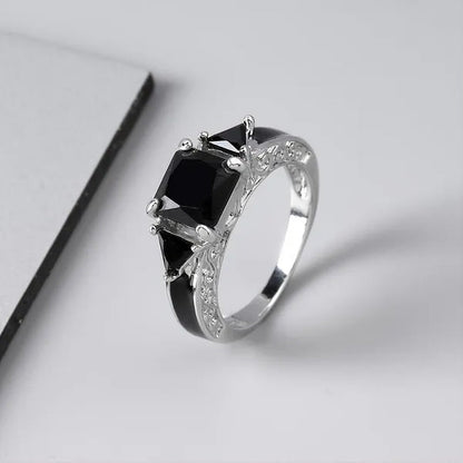 Women's Fashion 925 Silver Plated Princess Cut Black Sapphire CZ Wedding Ring Party Jewelry Gifts Size 5-11 (Choice Color and Size )