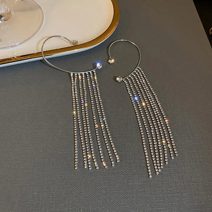 1Pc New Sparkling Diamond Tassel Ear Cuff Dangle Tassel Ear Cuff Earrings without Pierced