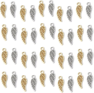 Angel Wings Pendant Charm - 40 Pack of 20 Silver / 20 Gold Toned DIY Jewelry Making Supplies; Small 7/8 Inch for Bracelet, Necklace, Earrings or Arts and Crafts