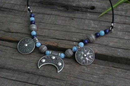 8Mm Lapis Lazuli and Amazonite Beads Necklace, Design Beads Necklace, Ethnic Jewelry, Beads Lover Jewelry, Viking Ethnic Jewelry