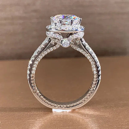 Luxury Women's Fashion Silver Color Ring Elegant Female Engagement Wedding Party Anniversary Gift