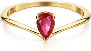 18K Gold Ruby Rings Simple Pear Cut Dainty Love Rings Fine Jewelry for Women Girls