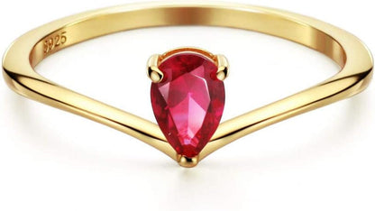 18K Gold Ruby Rings Simple Pear Cut Dainty Love Rings Fine Jewelry for Women Girls