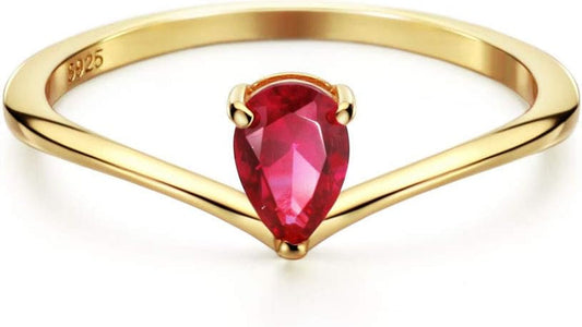 18K Gold Ruby Rings Simple Pear Cut Dainty Love Rings Fine Jewelry for Women Girls