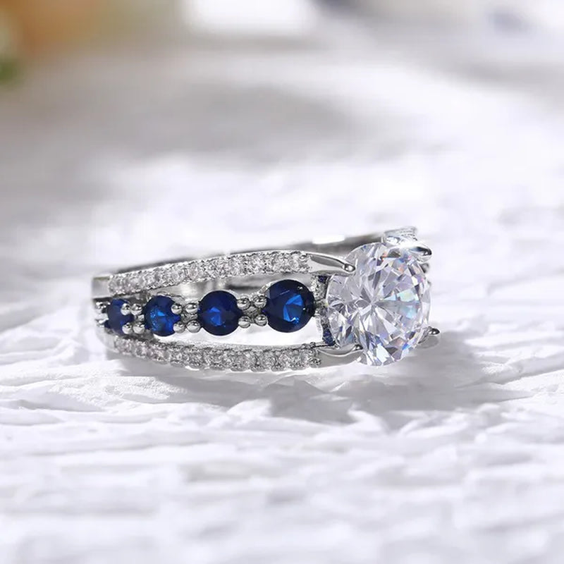 Hand Jewelry Creative Hollow Sapphire Blue Zircon Ring Women's Luxury Banquet Engagement Jewelry