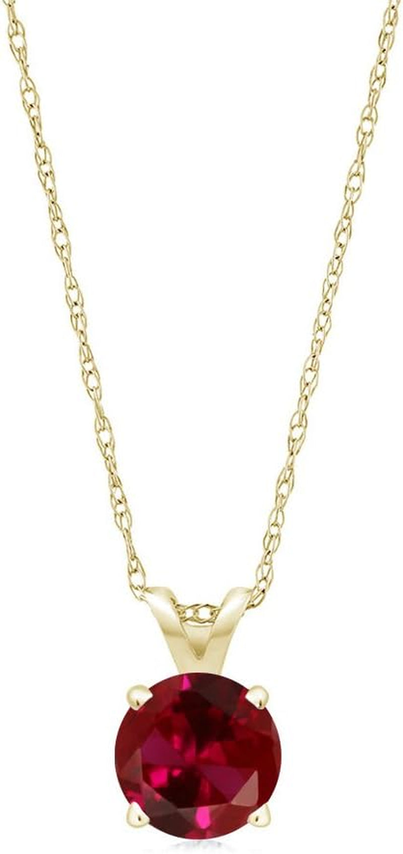 14K Yellow Gold Red Created Ruby Pendant Necklace for Women (1.00 Cttw, round with 18 Inch Chain)