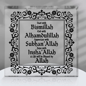 Islamic Acrylic Decor Eid Ramadan Mubarak Table Decor Start and End with Allah Appreciate Hope with Allah Acrylic Sign Desktop Ornament Arabic Ramadan Tree Decoration Birthday Gift(Black)
