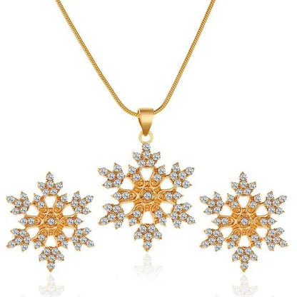Elegant Crystal Snowflake Earrings Necklace Set Temperament Ladies Zirconia Snowflake Jewelry Accessories