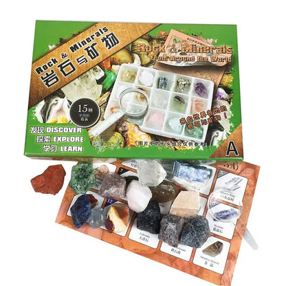 15 Types Rock Minerals Gift Box Smokey Quartz Kyanite Apatite Sodalite Selentite