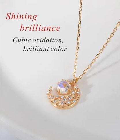 Exquisite Fashion Zircon Set Gem Moon Necklace Elegant Women's Pendant Necklace Fairy Necklace Exquisite Fashion Accessories Lover's Gift Necklace Anniversary Christmas Gift Jewelry