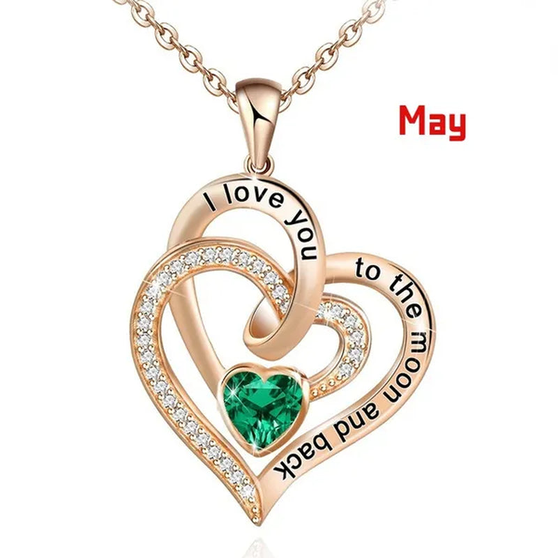 Ladies Heart-shaped Necklace Plated 925 Sterling Silver Birthday Jewelry I Love You Heart-shaped Diamond Necklace Birthday Gift for Girlfriend, Wife, Mother, Daughter, Grandmother