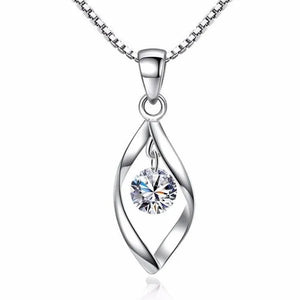 Exquisite Elegant Bridal Wedding Silver Plated Necklace for Women White Sapphire Teardrop Pendant Necklace