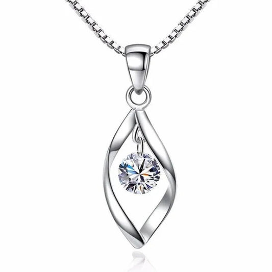 Exquisite Elegant Bridal Wedding Silver Plated Necklace for Women White Sapphire Teardrop Pendant Necklace