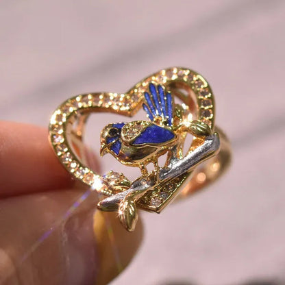 Silver Ring Creative Bird Sparrow Ring Plated Gold Ring Statement Crown Ring Natural Gemstones Ring Wedding Bride Engagement Band Charm Party Ring Jewelry