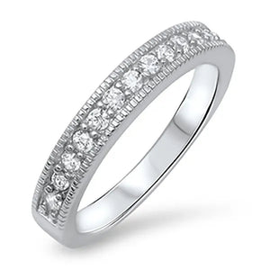 Sterling Silver .925 CZ Cubic Zirconia Antique Women's Anniversary Wedding Band Ring Size 5-10