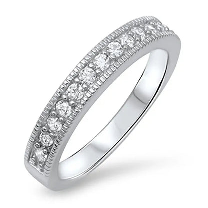 Sterling Silver .925 CZ Cubic Zirconia Antique Women's Anniversary Wedding Band Ring Size 5-10