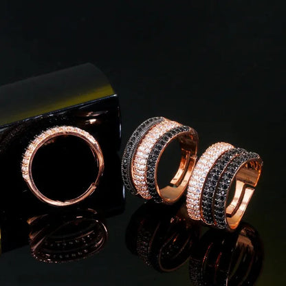 CANDICE New Arrival Trendy Cubic Zircon 3 Row Round Adjustable Open Cuff Ring for Female Cocktail Personality Finger Jewelry