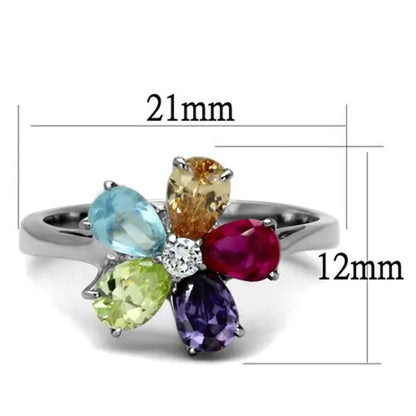 1.86 Ct Mulit Color Cubic Zirconia Stainless Steel Cocktail Ring Women's Size 5-10