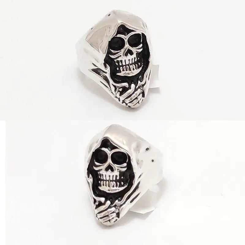 4 Pcs Silver Plated Gothic Rings | Sterling Silver Skull Rings | Grim Reaper Rings | Spider Rings for Men | Biker Rings