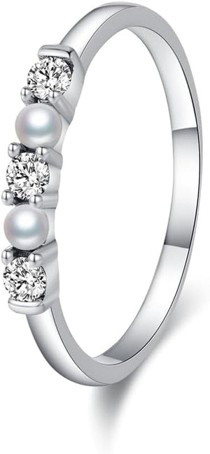 Sterling Silver Promise Stacking Pearl Rings - Stackable Dainty Pearl Ring for Prom Dress - Size 6-8