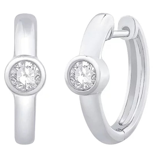0.20 CT. TW. Diamond Bezel Huggie Hoop Earrings in 14K Gold