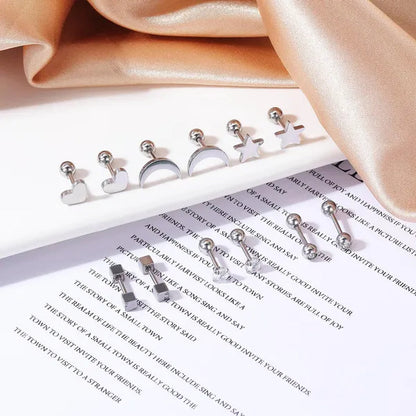 6 Pairs 5 Colors Stainless Steel Tiny Stud Earrings for Women Girls Heart Moon Star Crystal CZ Earrings Cartilage Helix Ear Piercing Set