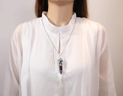 Crystal Necklace Flower Wrapped Point Pendant Necklaces Reiki Healing Crystals Stone Necklaces Gemstone Quartz Jewelry for Women