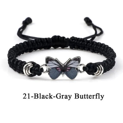 2022 Hot Adjustable Braided String Bracelet for Women Grey Butterfly Pendant Handmade Charm Bangles Fashion Girl Jewelry