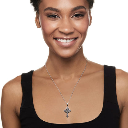 1.42 Ct. T.W. Sapphire Cross Pendant Necklace in Sterling Silver. 18 Inches