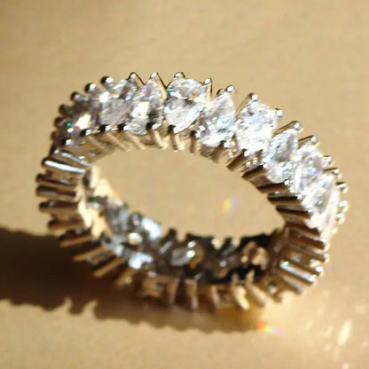 Luxurious Silver Natural Gemstones White Sapphire Wedding Birthstone Bride Flower Engagement Ellipse Drop Ring Jewelry Size 6 7 8 9 10