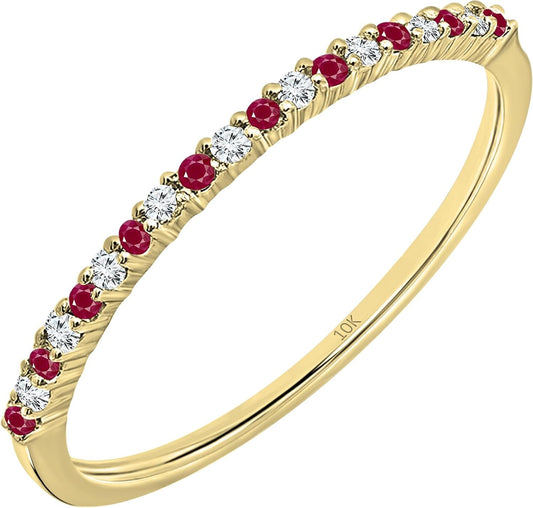 Alternate round Ruby & White Diamond Wedding Stackable Band for Women in Solid Gold