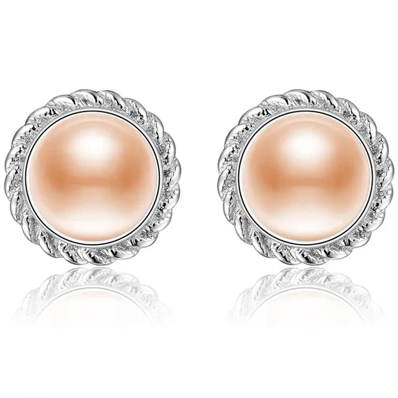 Real 925 Sterling Silver with 8-9mm Pink Freshwater Cultured Pearl Stud Earring Women Party Gifts Fine Jewelry FEIGE