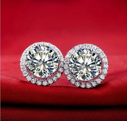 Brilliant round Cut Halo Solitaire Moissanite & Simulated Diamond Solitaire Stud Back Earrings Engagement & Wedding Jewelry Ear Studs Bridal Gift Diamond Stud Earrings Stud Earrings Stud Earrings for Women Jewelry