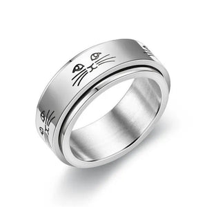 Couple Rings Rotatable Fidget Rings Stainless Steel Sun Moon Star Dot Waves Cat Pattern Spinner Ring Jewelry Gift for Women Men Boyfriend Girlfriend
