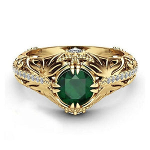 Women 14K Gold Natural Diamond Green Emerald Rings