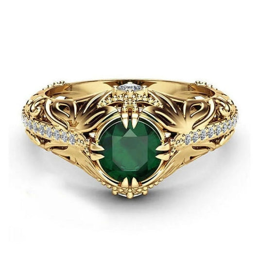 Women 14K Gold Natural Diamond Green Emerald Rings