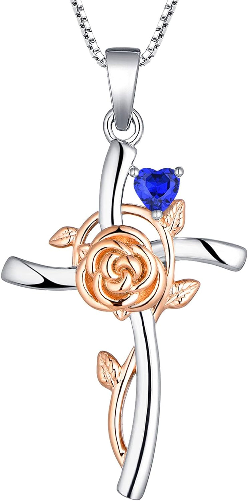 Cross Pendant Necklace 925 Sterling Silver Rose Flower Necklace Gemstones Flower Jewelry for Women