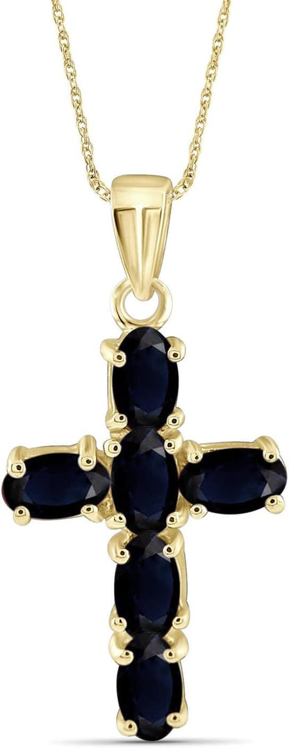 1.70 CTW Sapphire Cross Pendant in 14K Gold over Silver
