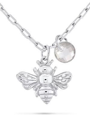 Briolette Cut Simulated Gemstone Dangle Bee Necklace Sterling Silver