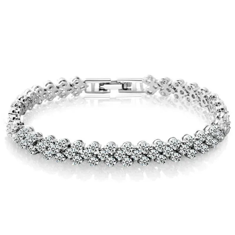 European and American Fashion Roman Style Women'S Zircon Bracelet Shiny Zircon Wedding Engagement Bracelet Valentine'S Day Anniversary Gift Birthday Party Jewelry