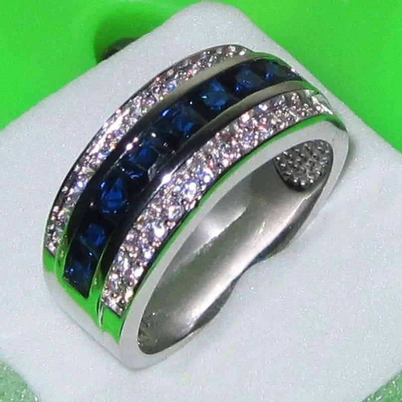 925 Silver Plated Classic Women Mens Jewelry Blue Sapphire CZ Band Gem Ring Sz 7-11 ( Choice Color and Size )