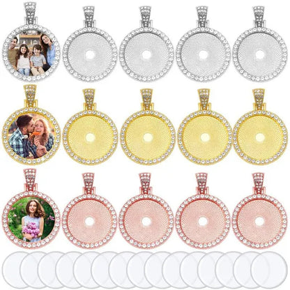 30 Pcs Rhinestone Wing Bezel Pendant Trays with Glass Cabochons 25mm Round Bezel Trays Blank Pendant Bases Blank Pendant Charm for DIY Jewelry Crafts Making Supplies(Gold/Silver/Rose Gold)