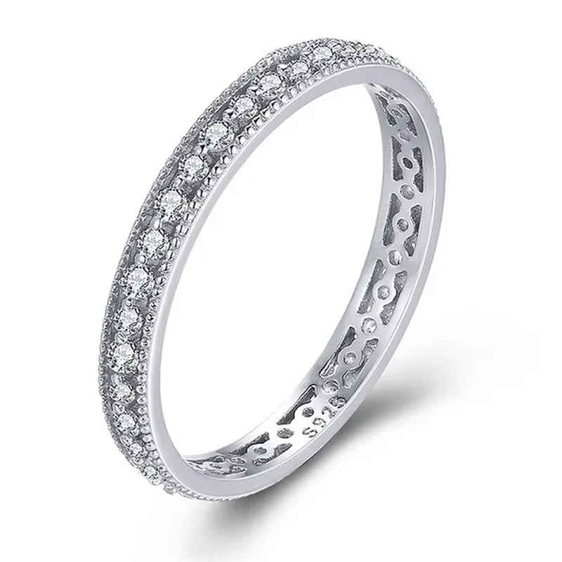 Exquisite 925 Sterling Silver/Black Gold/Gold/Rose Gold Single Ring White Full Diamond Ring Wedding Jewelry Gift